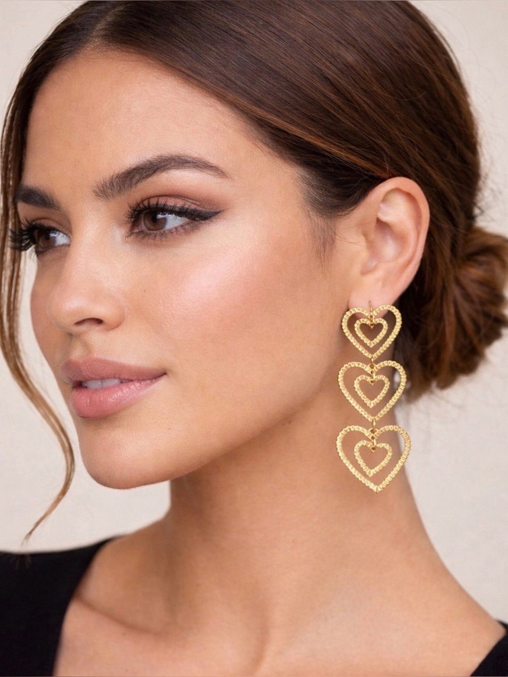 SUGAR FIX Stacked Gold Heart Drop Earrings "GOLD" (Nickel Free) NEW!!!